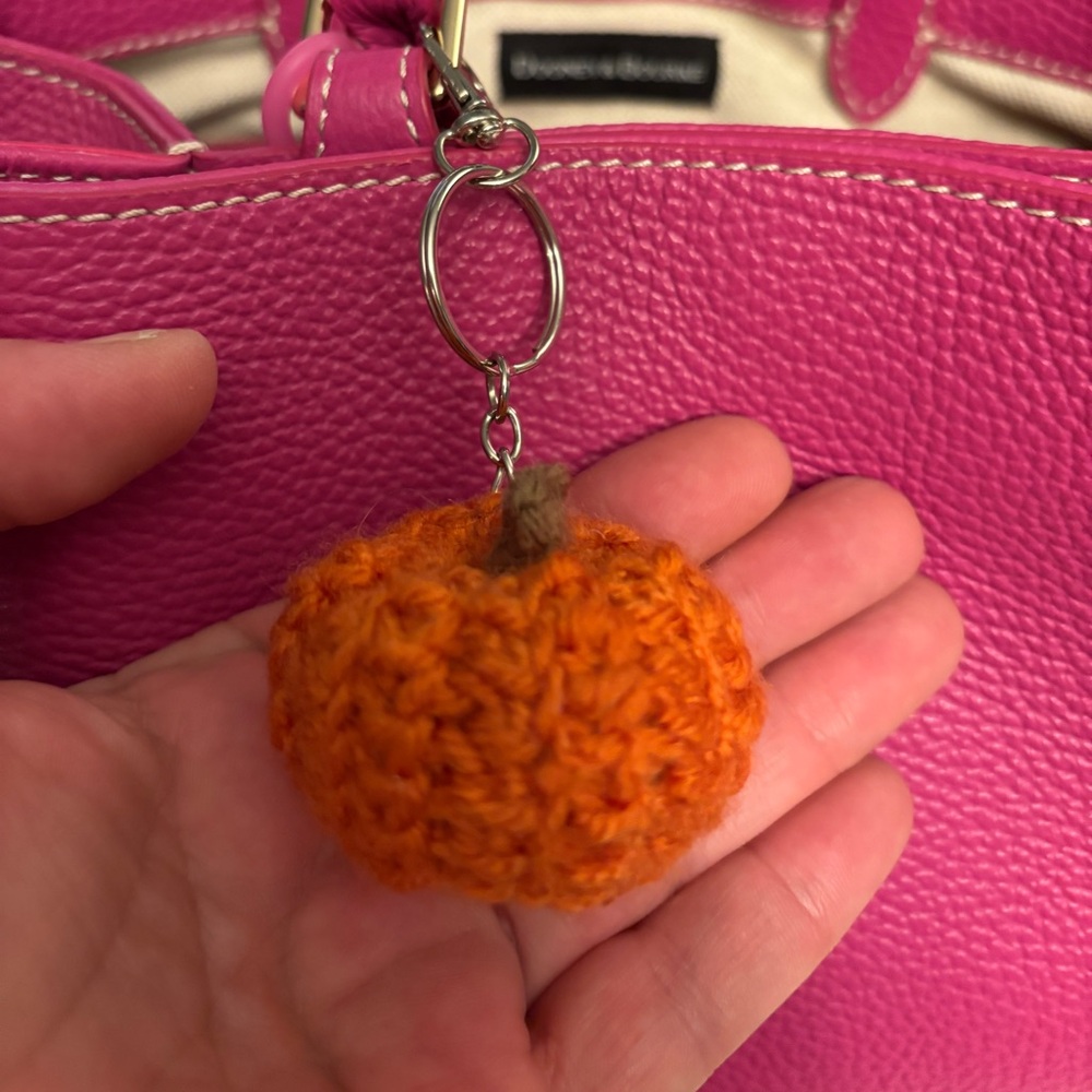 Homemade Crochet Orange Pumpkin Purse Bag Backpack Charm Keychain Fall Halloween